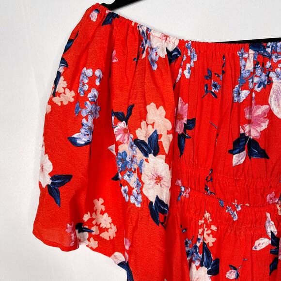 Cupcakes and Cashmere 2XS XXSmall Red Floral Barr Off The Shoulder Top Blouse - Picture 5 of 10